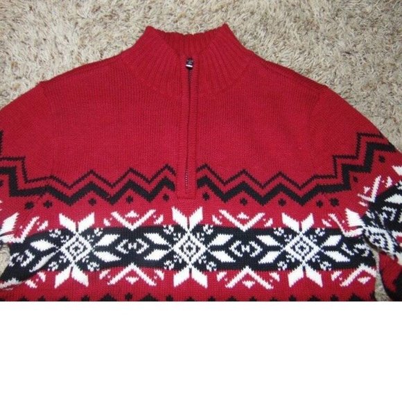 *Christmas Sweater Urban Pipeline sz Large Red Argyle Long Sleeve Zip Neck Boys - Picture 3 of 5
